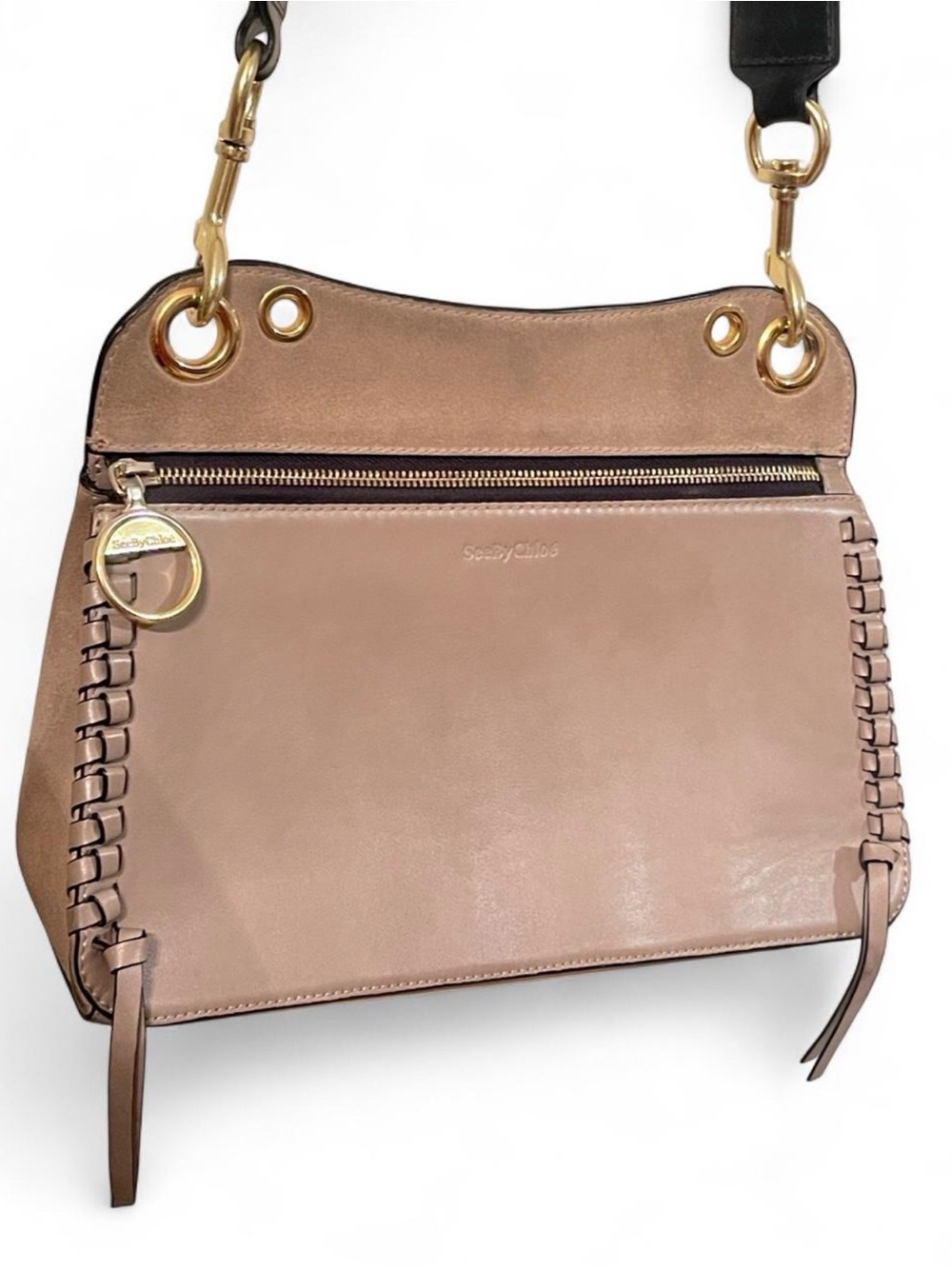 See by Chloé Tilda Leather Suede Shoulder Bag Crossbody Motty Grey Gold Accent